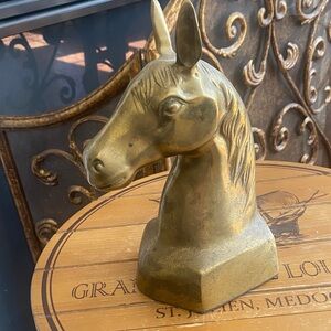 Vintage Heavy Solid  Brass Horse Head Bust - Gold Tone Accent